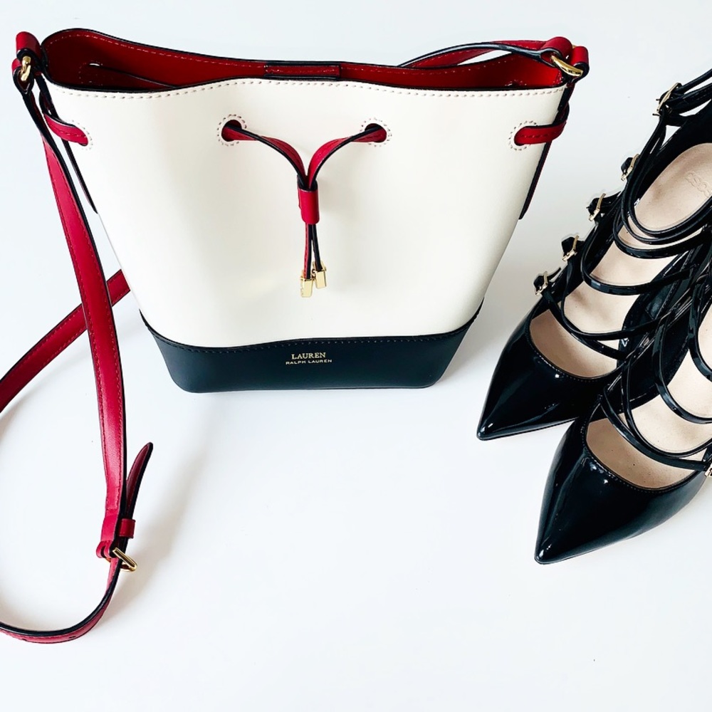 RALPH LAUREN LEATHER Drawstring Bucket Bag